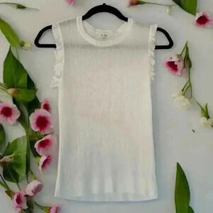 LA MIEL Avery Sleeveless Crewneck Ivory Ribbed Knit Sheer Tank Top Size Large